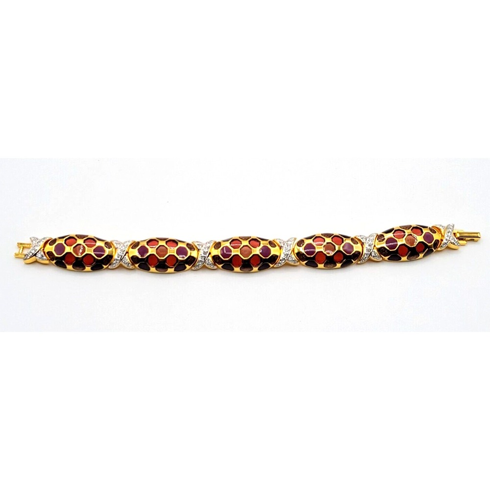 JOAN RIVERS‎ PLIQUE A JOUR PANEL BRACELET CRYSTALS SIGNED VINTAGE 7 1/2"